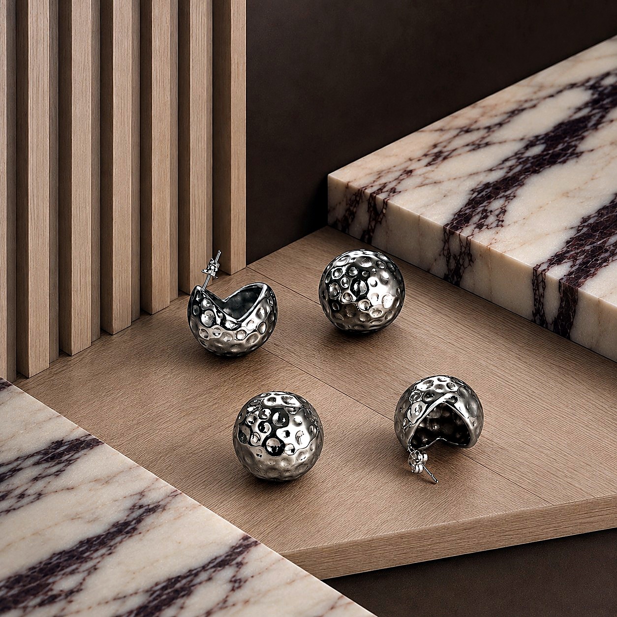 Aretes Bola Martillada Plateada
