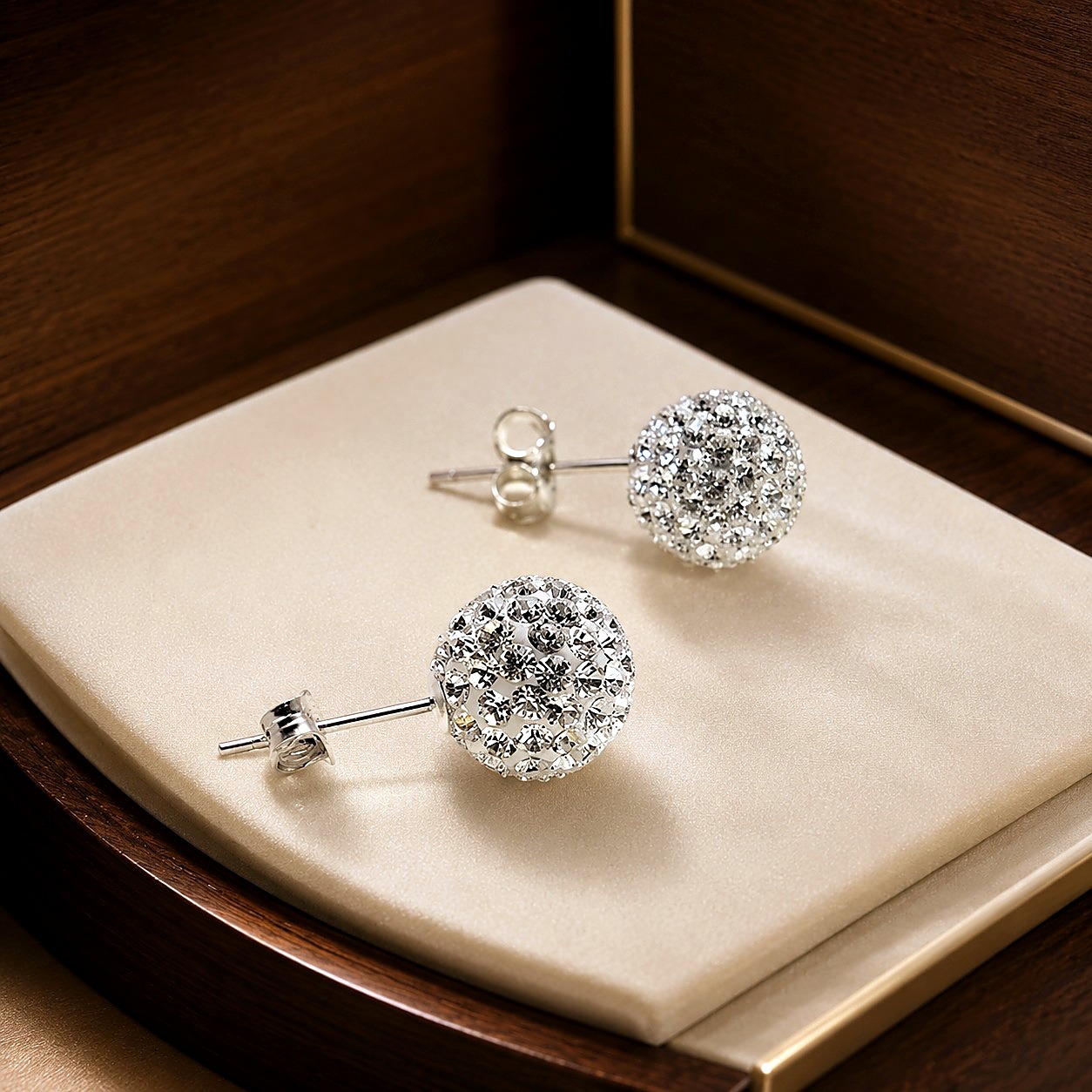 Aretes Bola Cristal Plateada