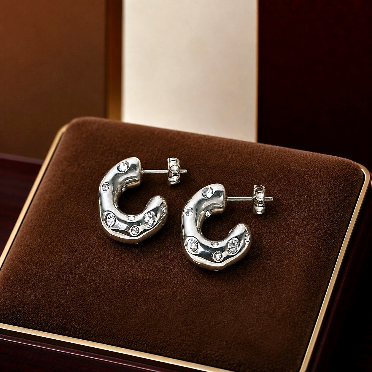 Aretes Aro Plateado Cristales