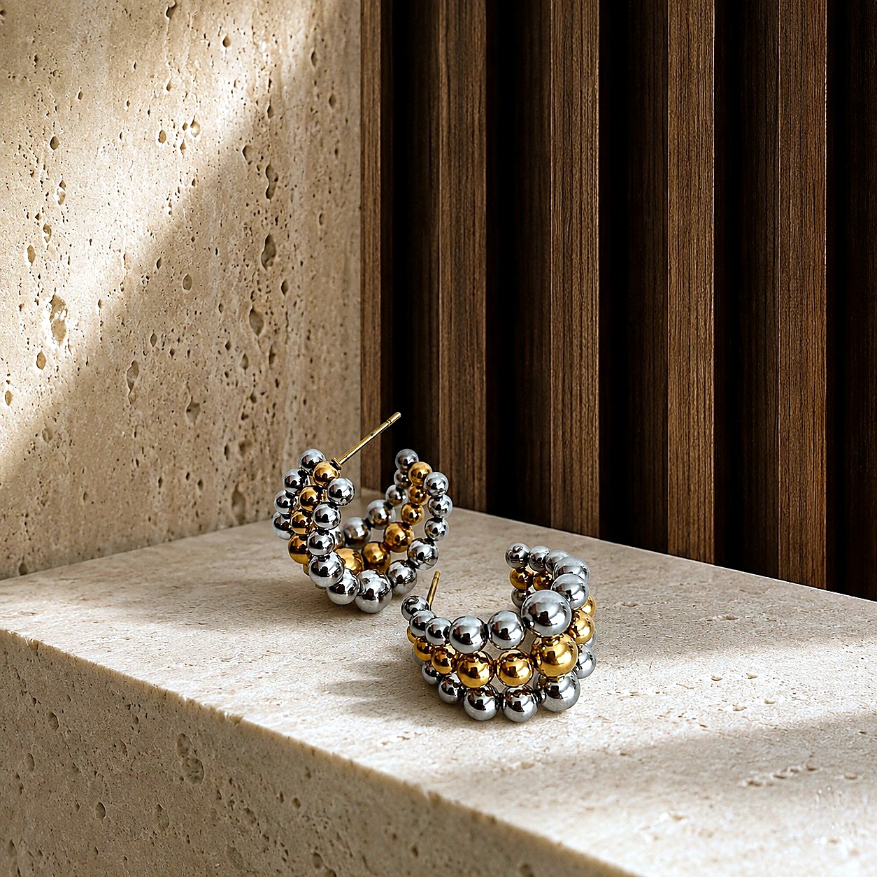 Aretes Aro Bolitas Bicolor