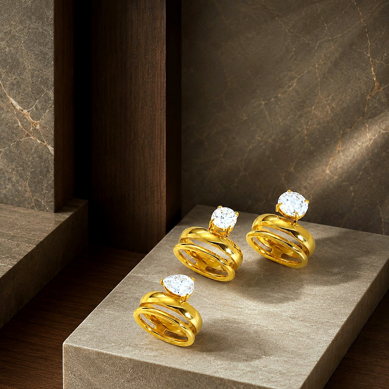 Anillos Espiral Dorado Zirconia