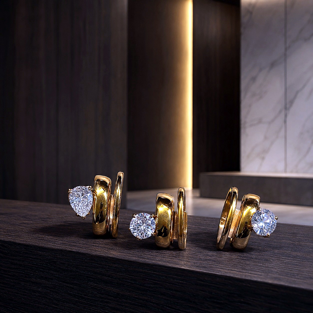 Anillos Espiral Dorado Cristal