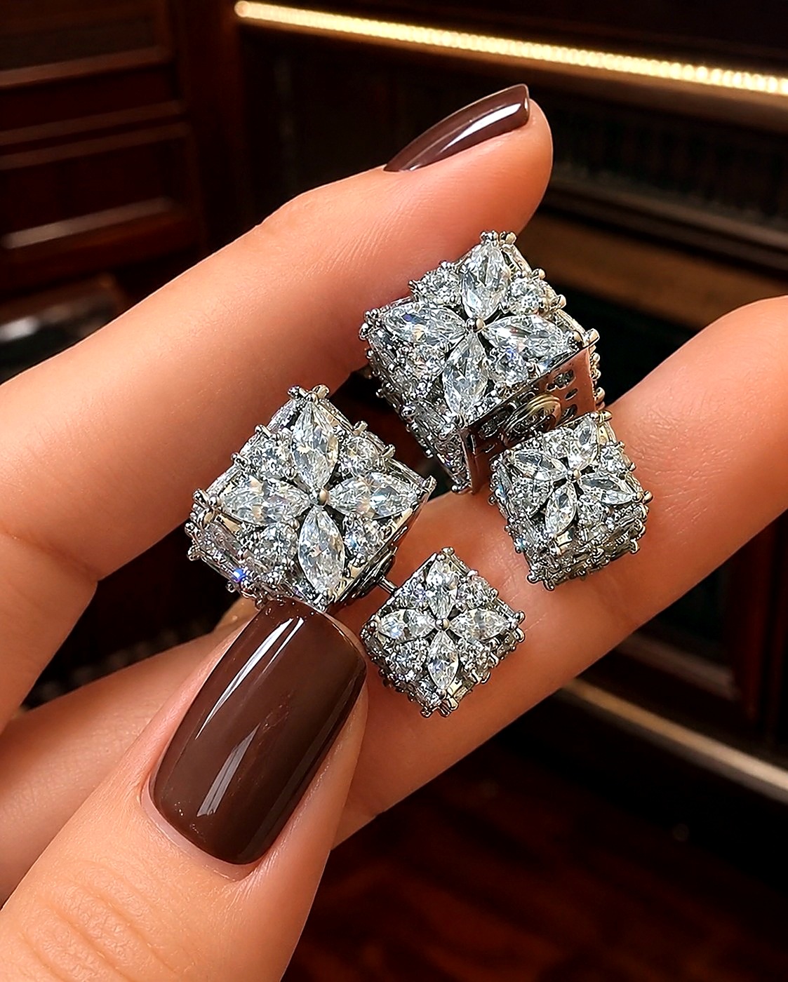 Set Aretes Flor Diamante