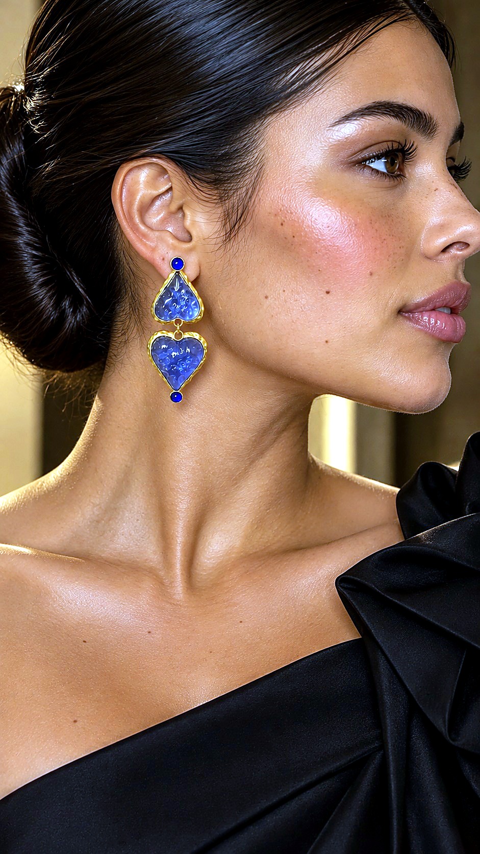 Aretes Corazon Doble Azul