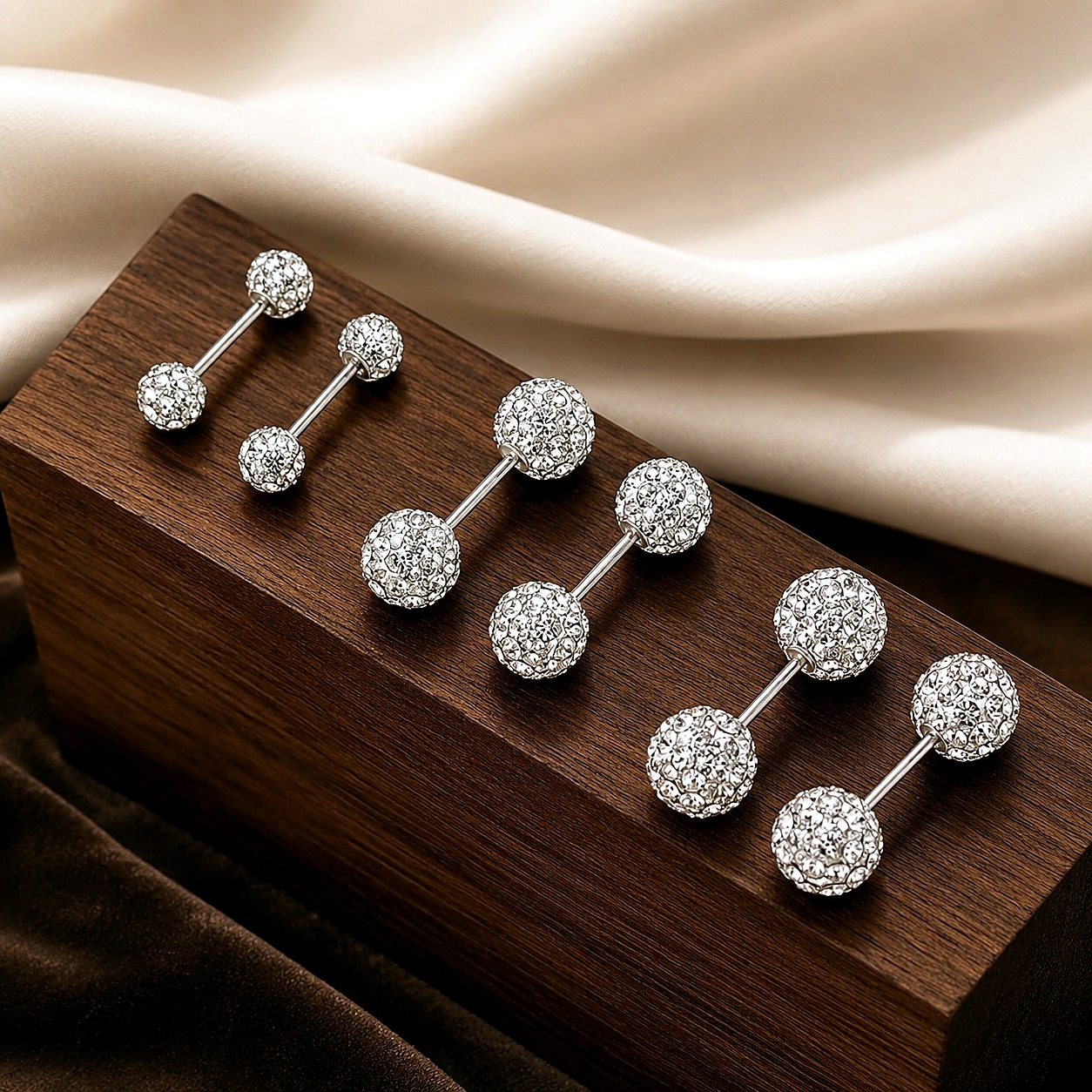 Aretes Bola Pave Plateada Set
