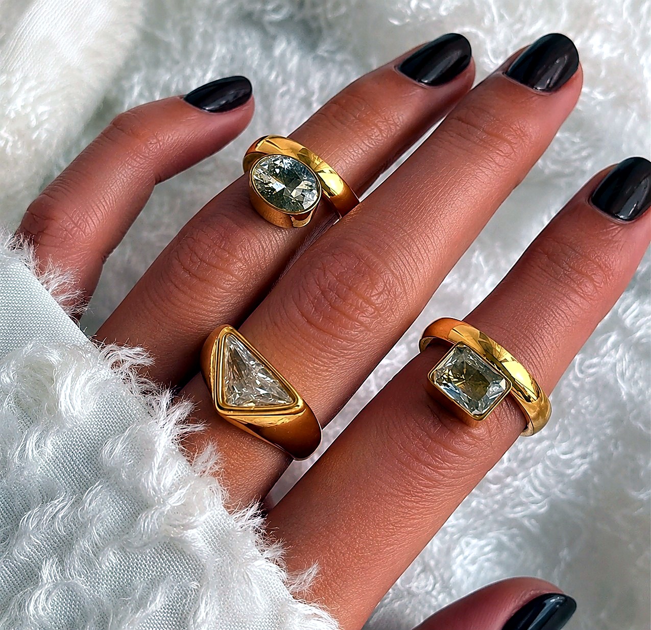 Set Anillos Dorados Diamante