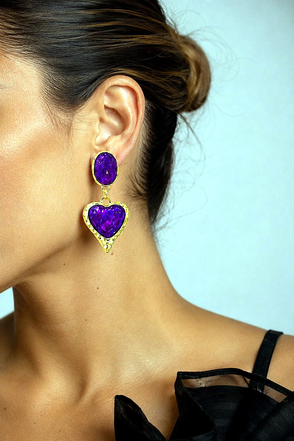 Aretes Corazon Amatista Dorado