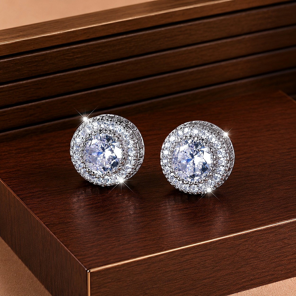Aretes Redondos Halo Pave