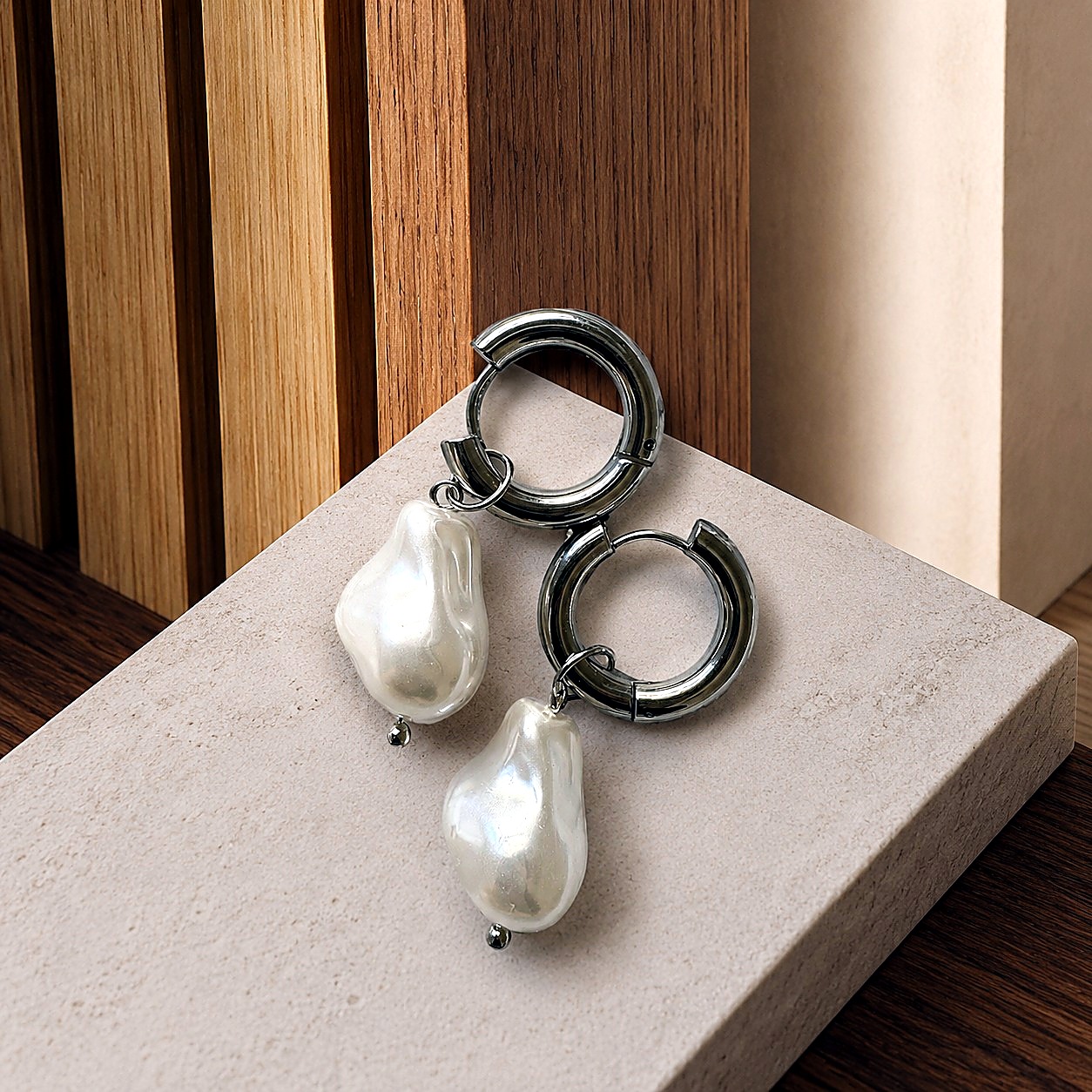 Aretes Aro Perla Barroca Colgante