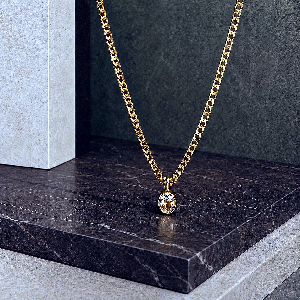 Collar Cadena Dorada Dije Ovalado Bisel