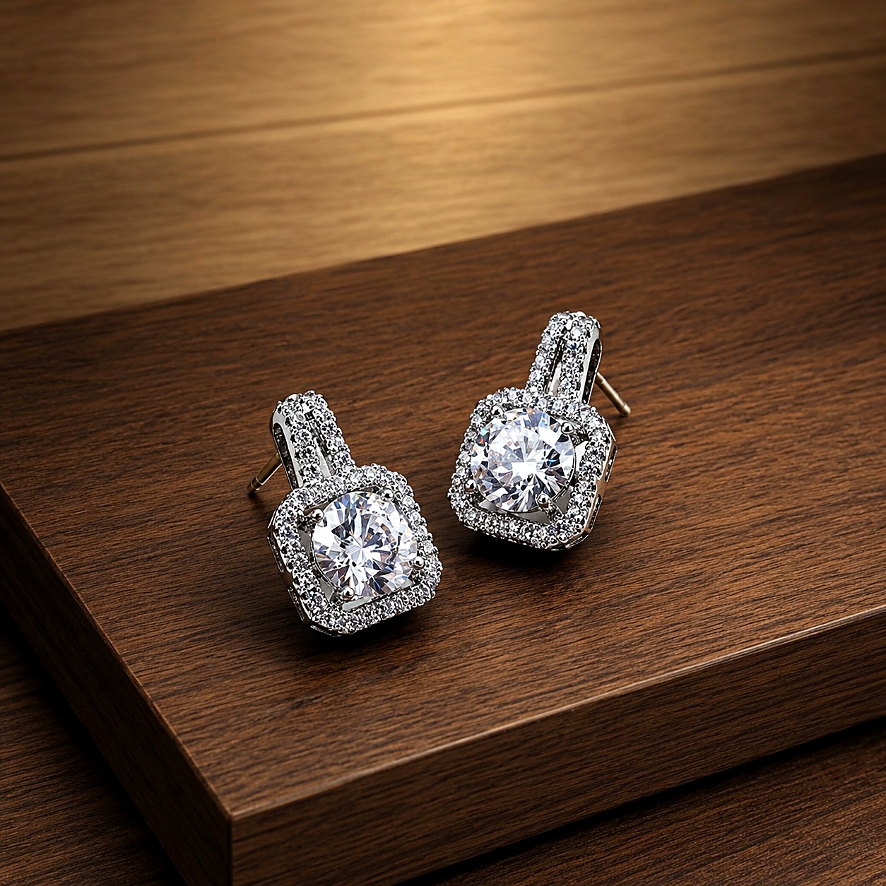 Aretes Cuadrado Halo Dorado