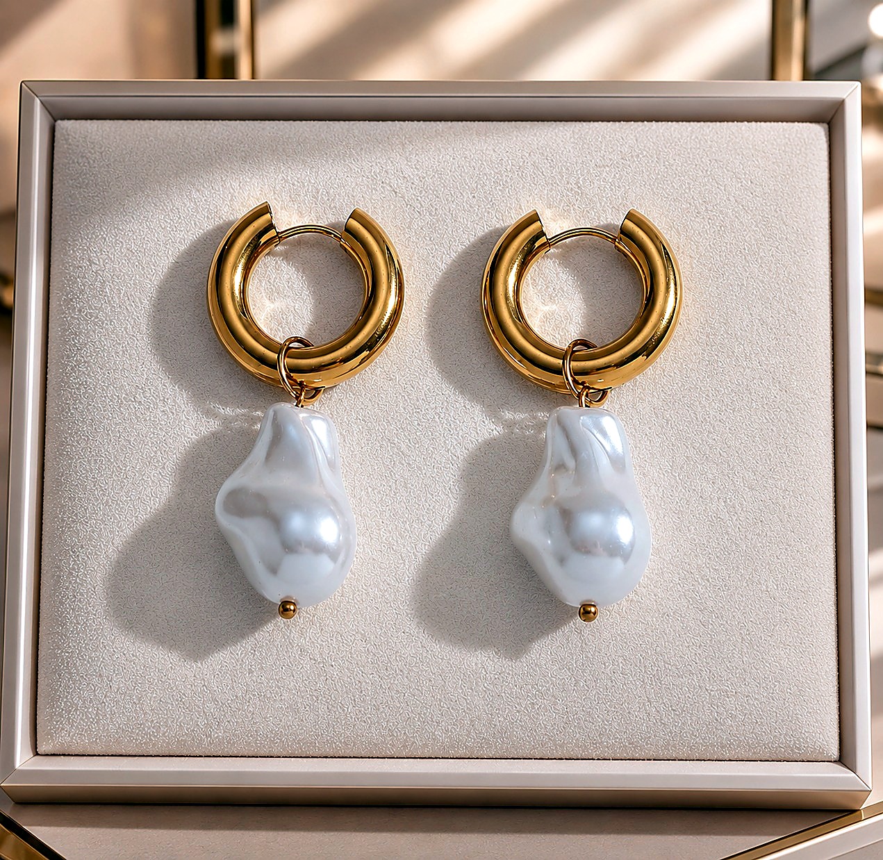 Aretes Aro Perla Barroca Dorado