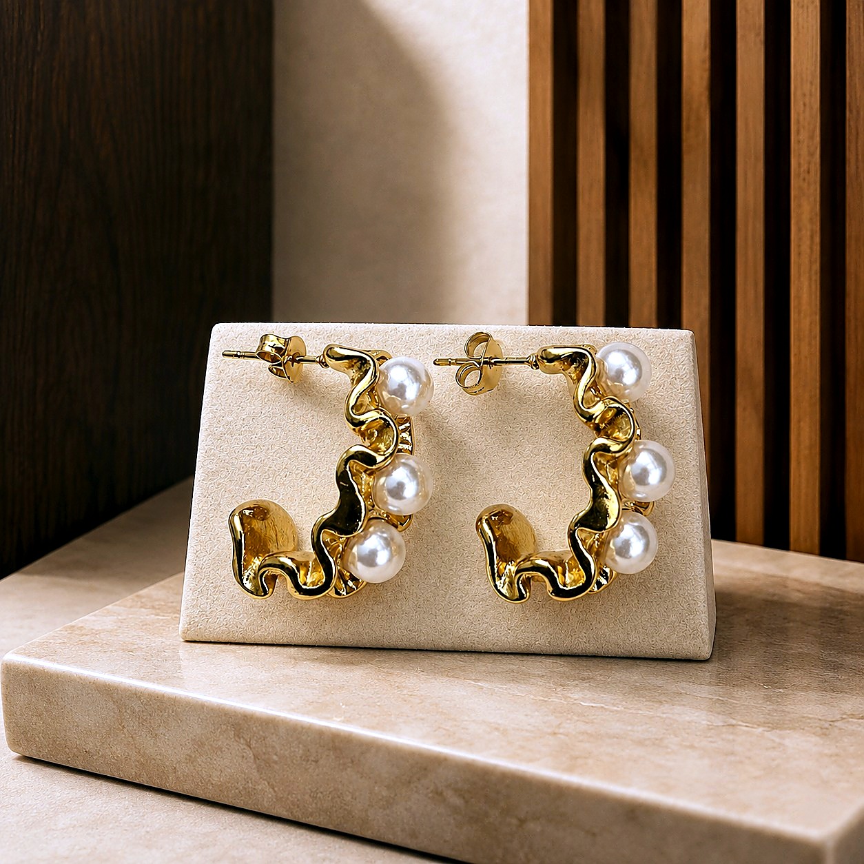 Aretes Aro Ondulado Perlas