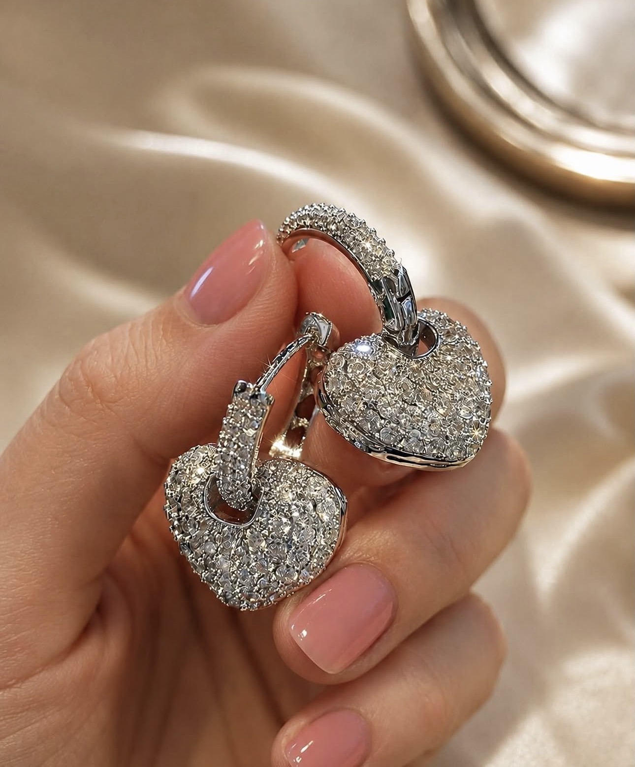 Aretes Corazon Pave Colgante